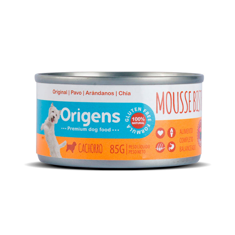 Origens Mousse bistro andino pavo, arándanos, chía cachorro – 85gr