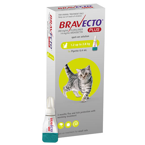 Bravecto Plus 112.5mg Spot-On Cats (1.2kg A 2.8kg) + Arena Cute Cat x 5kg GRATIS