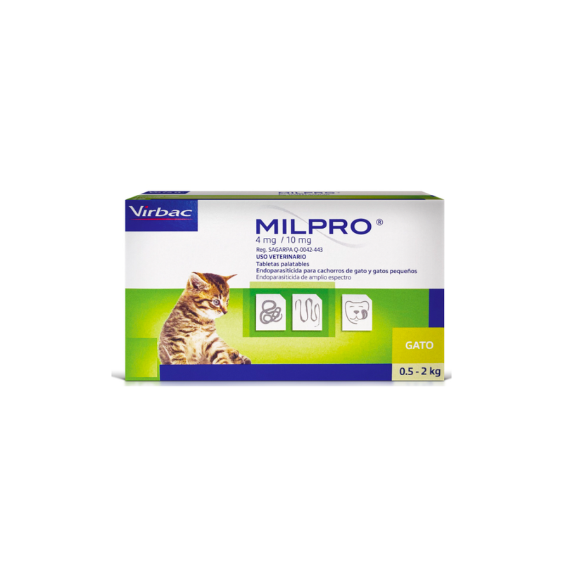 Virbac - Milpro 4 Mg Para Gato De 0.5 - 2 Kg (1 Tableta)