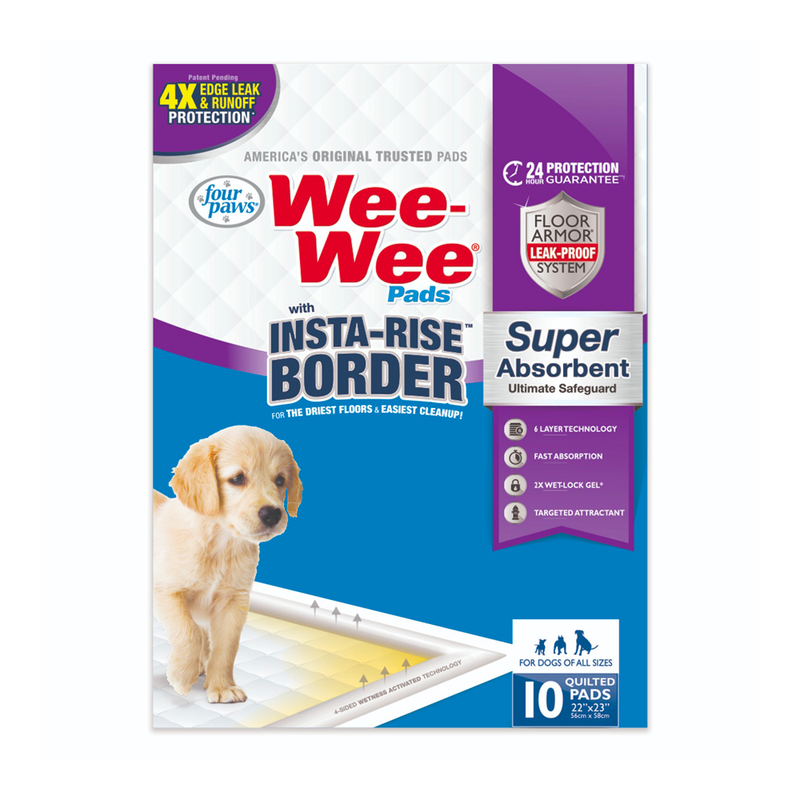 Four Paws Wee-Wee Insta-Rise Border Pads x 10 Und.