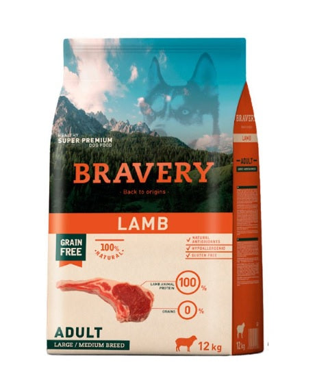 Bravery Lamb Adult Large/Medium Breed x 12 Kg