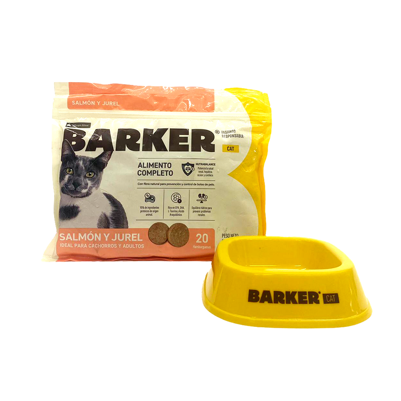 Pack Barker Cat Salmon Y Jurel : Contiene 1 Bolsa Sabor Salmon Y Jurel + Platito Barker De Regalo
